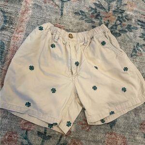 Chubbies Khaki Shorts with Green Shamrock Clover Design